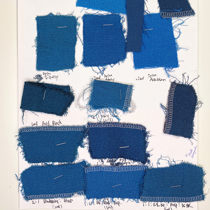 Blue fabric dye swatches